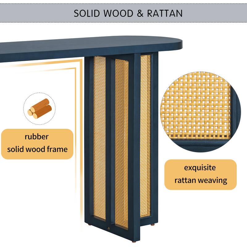 Farmhouse Rattan Console Table Entryway Table