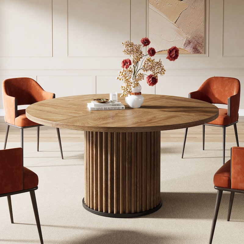 47.24 Inch Sturdy Round Dining Table for 4-6 People - Brown