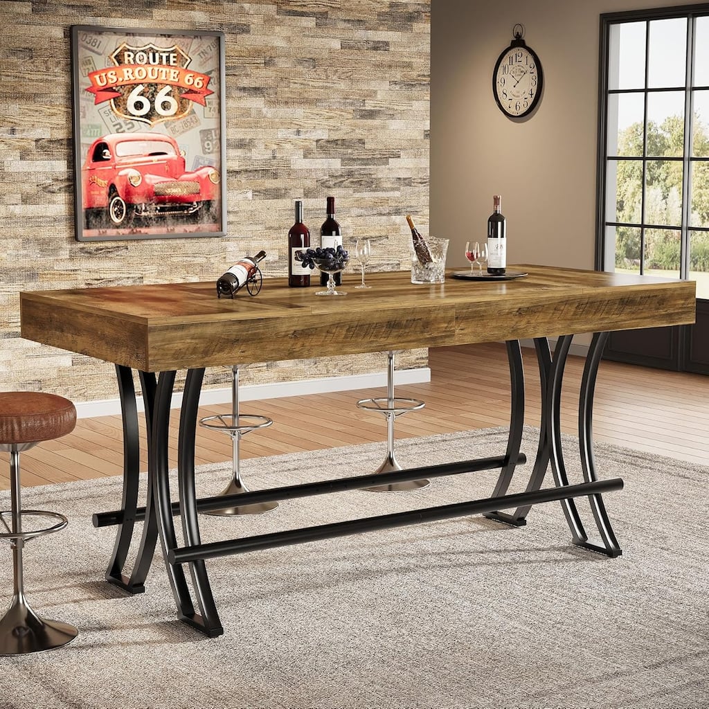 63" Tall Bar Pub Table with Metal Footrest for Entertaining
