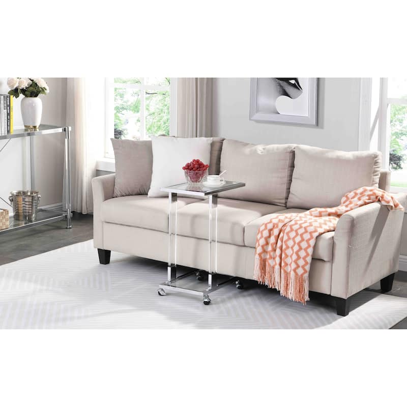 C-Shape Square Acrylic Side Table Sofa Table with Glass Top and Metal Base - 17.72"L×12.6"W×25.35"H