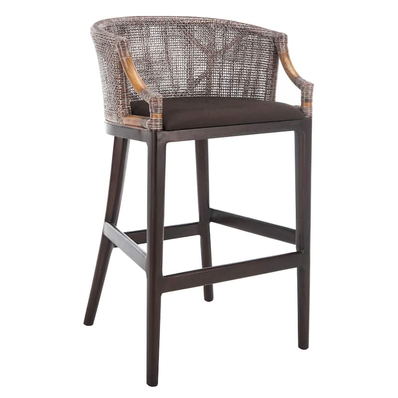 SAFAVIEH Brando Solid Wood Rattan 30-inch Seat Height Bar Stool (Fully Assembled) - 22.3" W x 20.5" L x 39" H