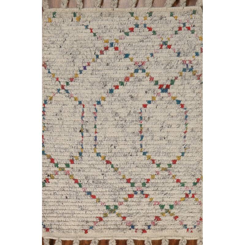 All-Over Striped Moroccan Indian Rug Hand-Knotted Wool Carpet - 2'0"x 3'0"