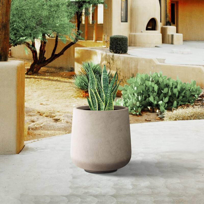 Plantara 17" H Round Concrete planter, Outdoor Modern Planter pot,Flower pot with Drainage Hole for Garden