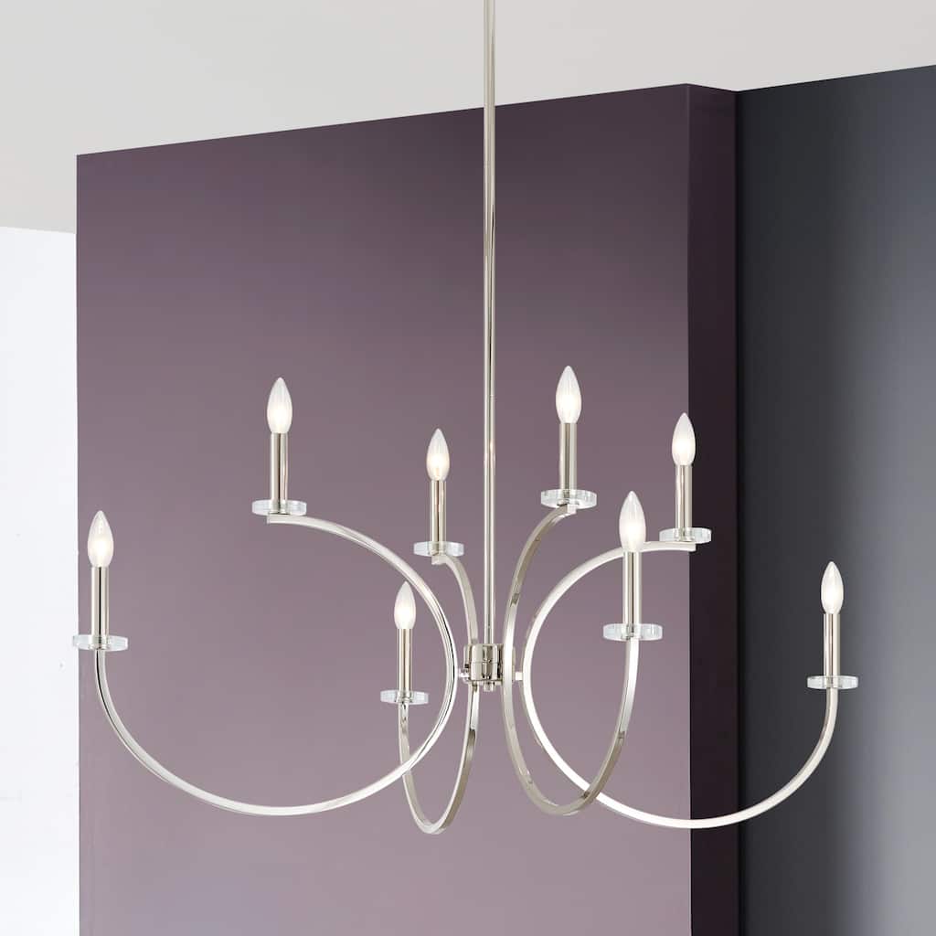 Thesis Florian 44-inch 8-light Polished Nickel and Clear Glass Chandelier - L: 44" x W: 36" x H: 19.25" x M-H: 66.5"