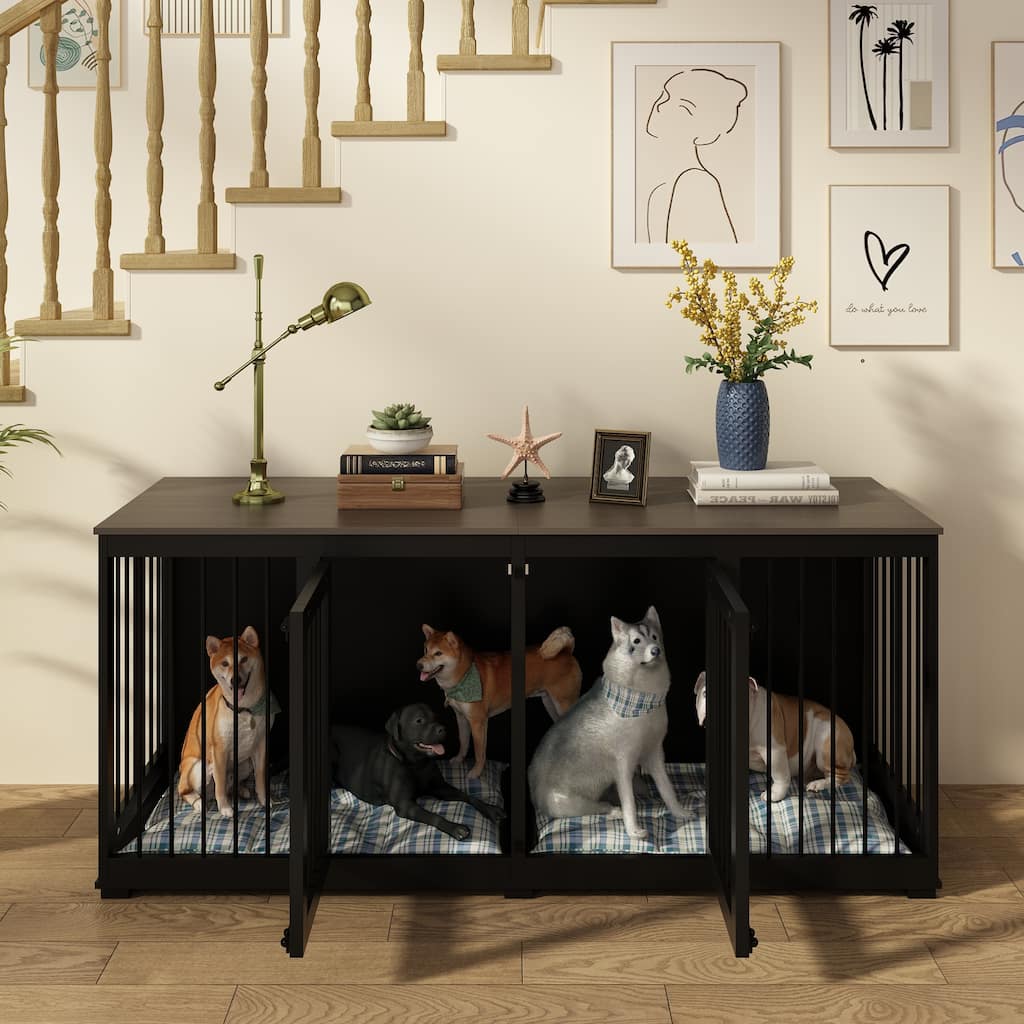 70.9" Modern Home Collection Dual Door Dog Kennel Available in Elegant