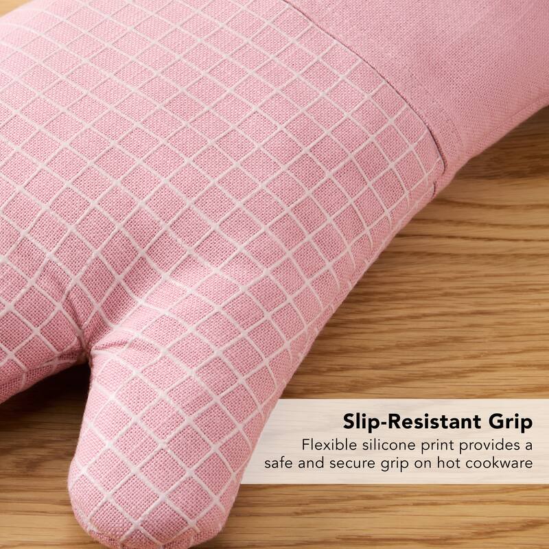 KITCHENAID Gourmet Series Gridlines Oven Mitts 2-Pack Set, Heat Resistant up to 600°F, Soft Silicone Grip, Magnetic Cuff