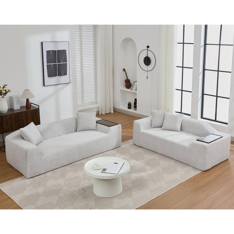 5-Seat Boucle Cloud Sofa Set (3+2) with End Tables & 4 Pillows