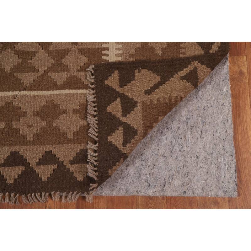 Hand Woven Oriental 100% Wool Carpet Southwestern Geometric Brown Kilim Area Rug - 9' 10'' X 6' 9''