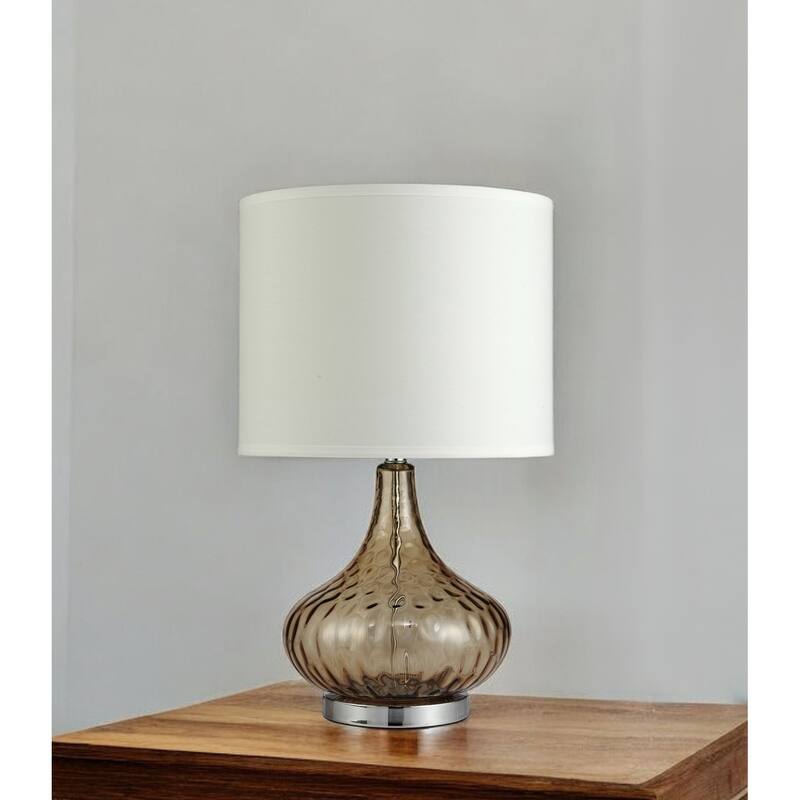 Modern Gourd Glass Table Lamp with Linen Drum Shade and Steel Base E26 Socket for Bedroom or Living Room - 24.5"H x 15"W x 15"D - White-Brown