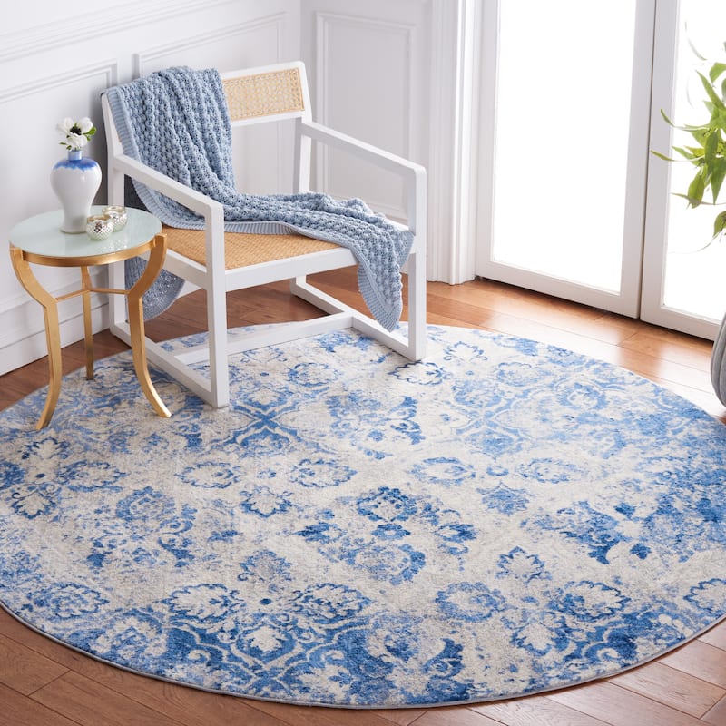 SAFAVIEH Brentwood Siru Traditional Rug - 6'7" Round - Blue/Ivory