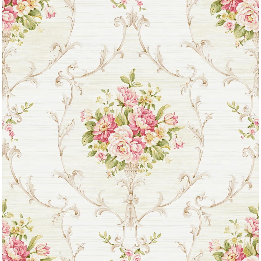 Seabrook Designs Femie Framed Peony Bouquet Unpasted Wallpaper