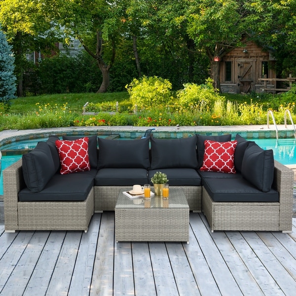 Outdoor Rattan 7-piece Sectional Sofa with Cushion. Opens flyout.