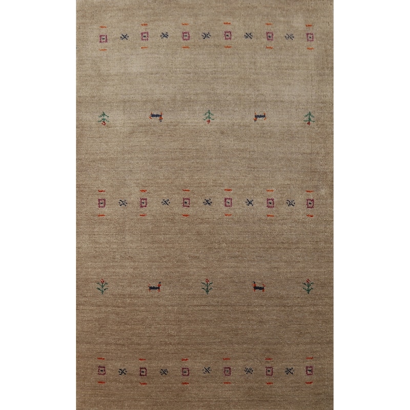 Hand Knotted Oriental 100% Wool Carpet Tribal Animal Pictorial Brown Gabbeh Area Rug - 4' 11'' X 3' 0''