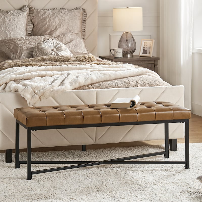 Eberhard Modern 50.5" Genuine Leather Upholstered Bench with Metal Legs by HULALA HOME