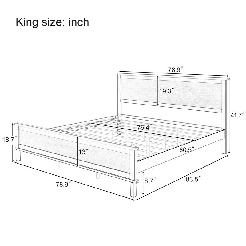 Wood Platform Bed Frame with Headboard, Wooden Panel Bed with Wood Slat Support and Under Bed Storage, No Box Spring Needed