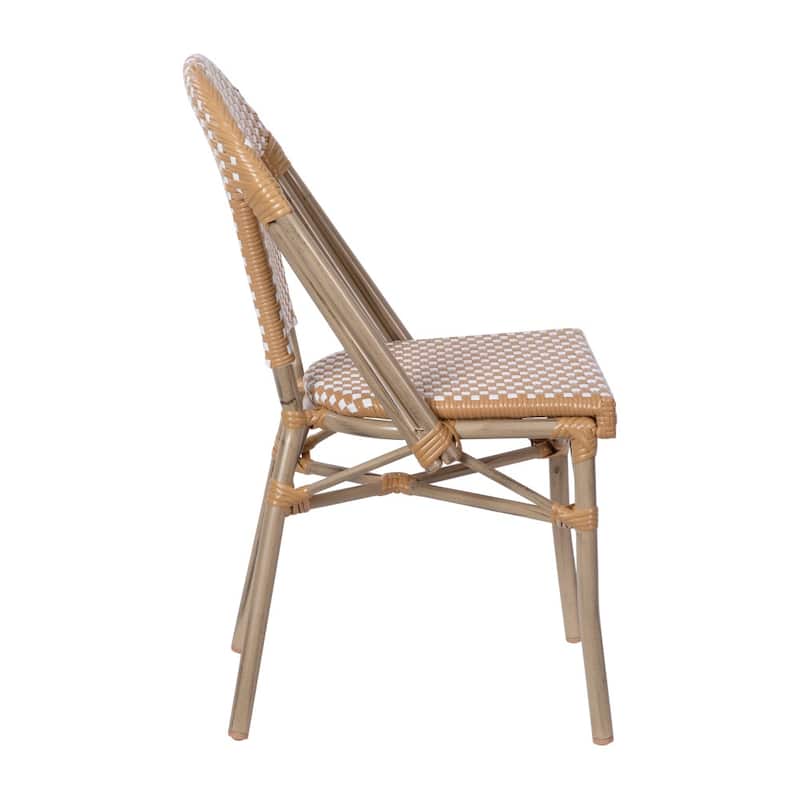 2 Pack All-Weather Commercial Paris Chairs with Bamboo Print Frame - 18.5"W x 22"D x 34.25"H
