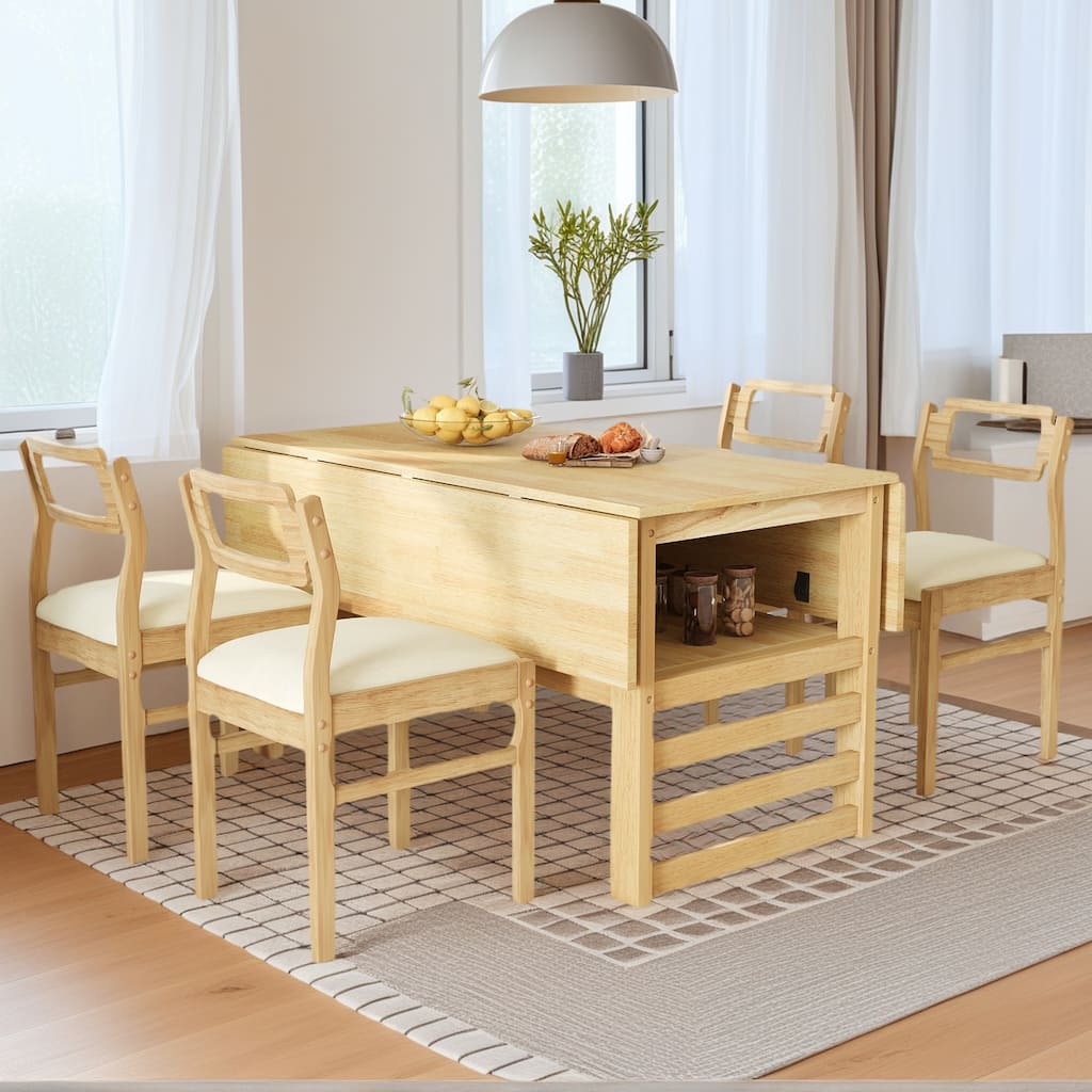 Extendable Dining Table Set for 4 w/Storage Shelf Dining Table