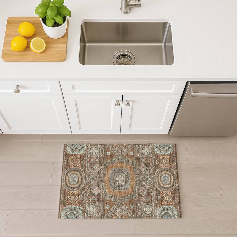 Machine Washable Indoor/ Outdoor Traditonal Isaiah Chantille Rug