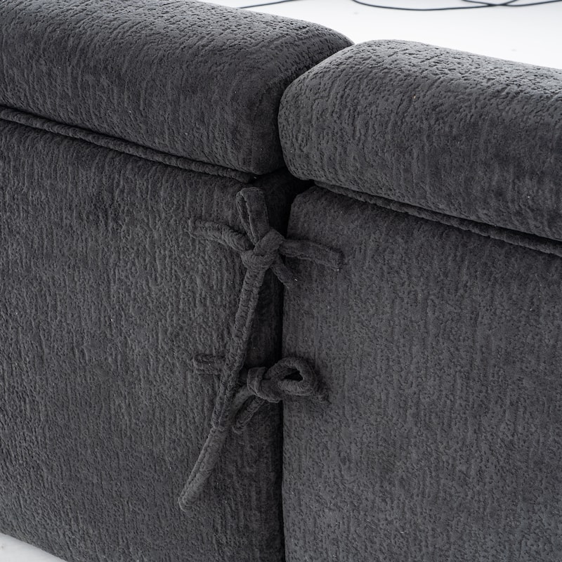Reconfigurable 4-Seater Sectional Sofa With Wood Grain Chenille Fabric,Modular Sofa With 2 Pillows,High-Density Sponge Couch