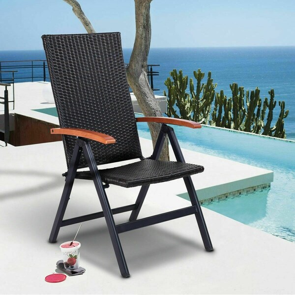 Shop Gymax Folding Rattan Chair Adjustable Patio Recliner ...