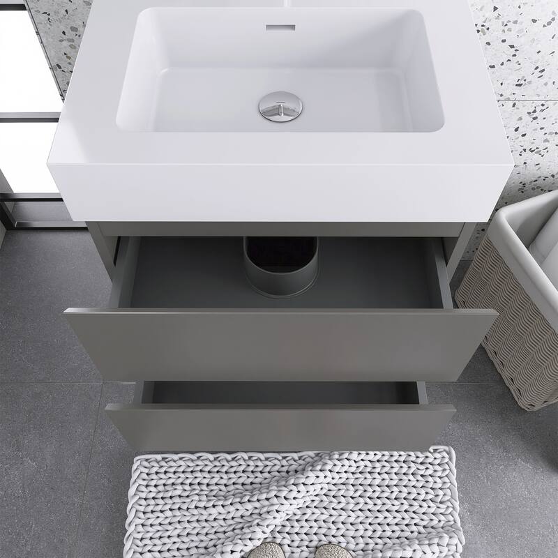 Floating Bathroom Vanity with Solid Surface Top