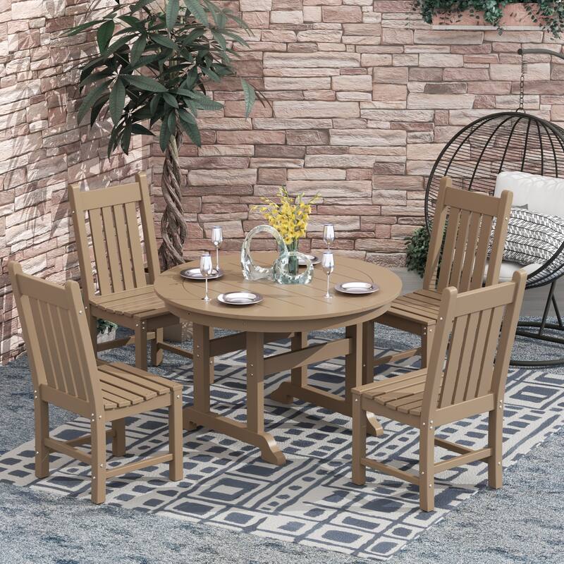 Laguna Hdpe All Weather Outdoor Patio Dining Set with Round Table, Armless Chairs (5-Piece Set) - Weathered Wood