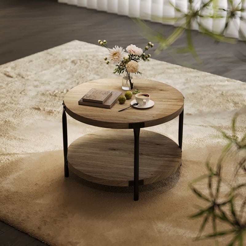 29.61" Modern Round Double-Layer Coffee Table, Minimalist MDF Design for Living Room & Study