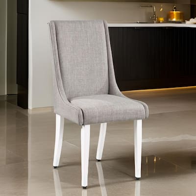 Joyce 25 Inch Side Dining Chair Set of 2, Wingback, Gray Linen, White Wood