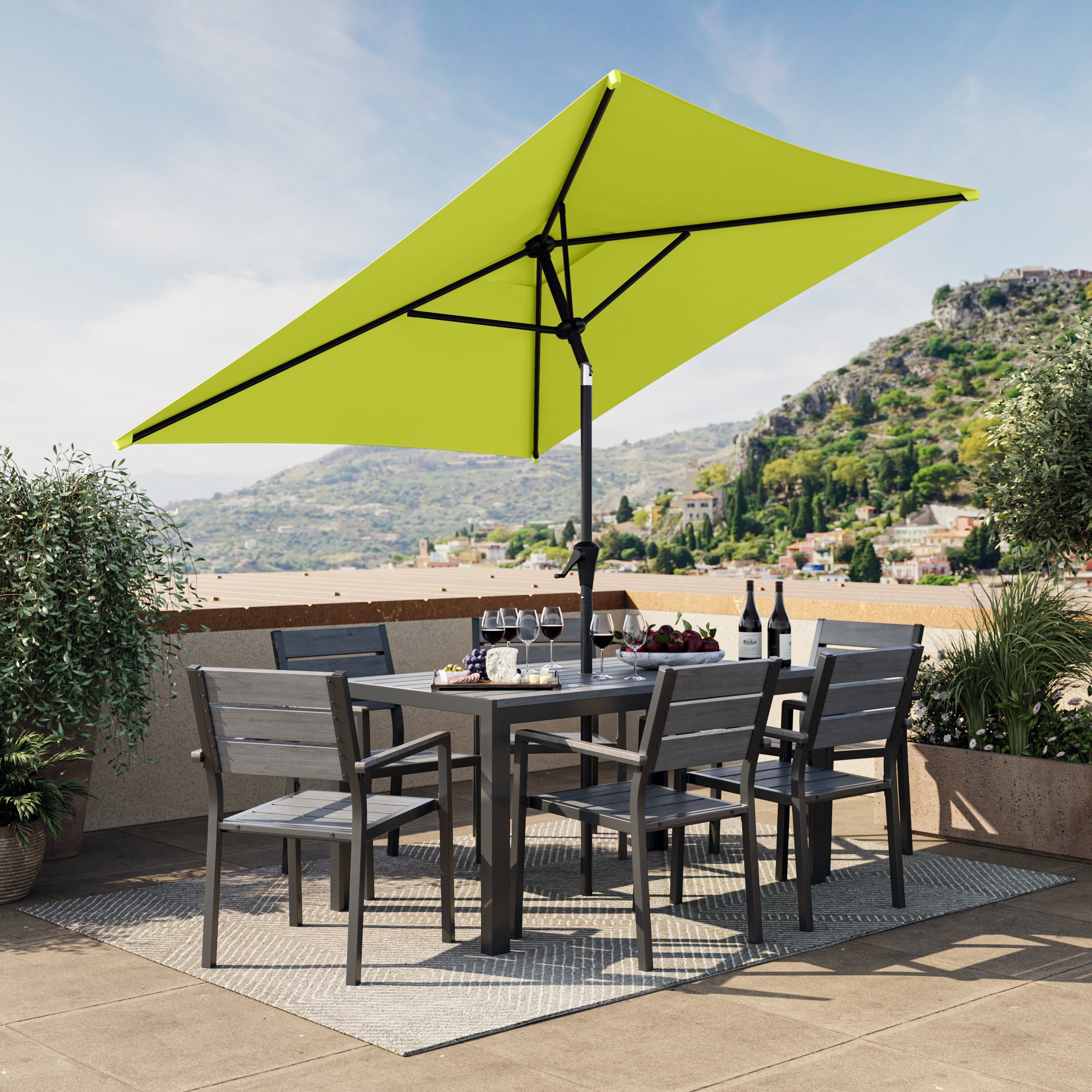 lime green outdoor patio umbrella Leigh Country TX 94132 9' Solar Powered LED The energy efficient solar powered LED lights continue to provide a smooth light at night AreShark 10 FT Outdoor Patio