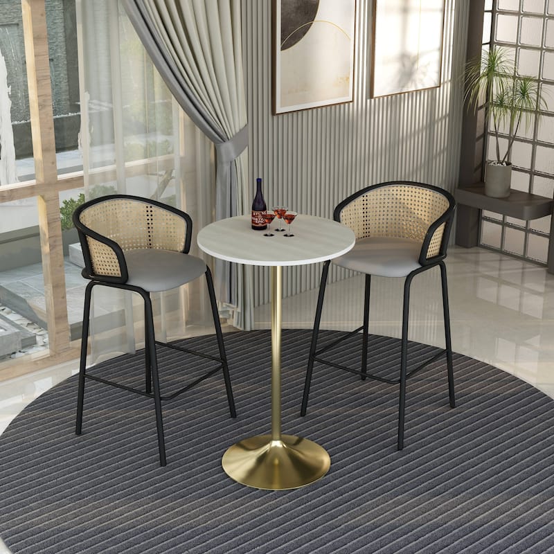 LeisureMod Verve 27" Round Dining Table with MDF Wood TableTop and Brushed Gold Base for Kitchen & Dining Room
