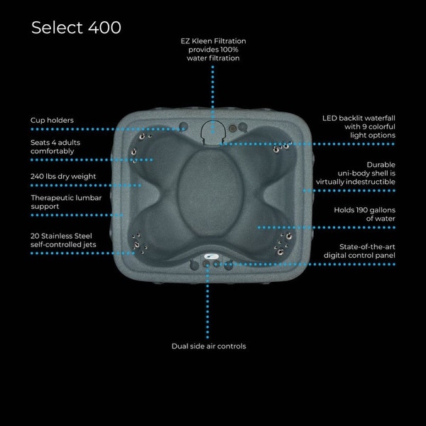 AquaRest Select 400 4-Person Spa with 20 SS Jets and LED Waterfall