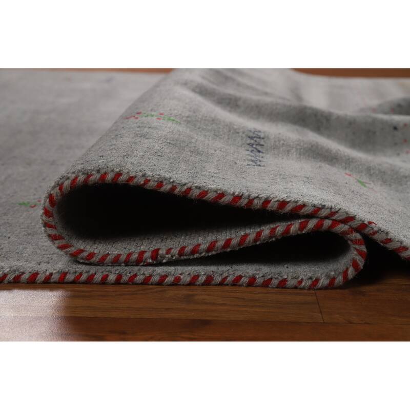 Hand Knotted Oriental 100% Wool Carpet Tribal Animal Pictorial Greys & Charcoal Gabbeh Area Rug - 7' 8'' X 5' 9''