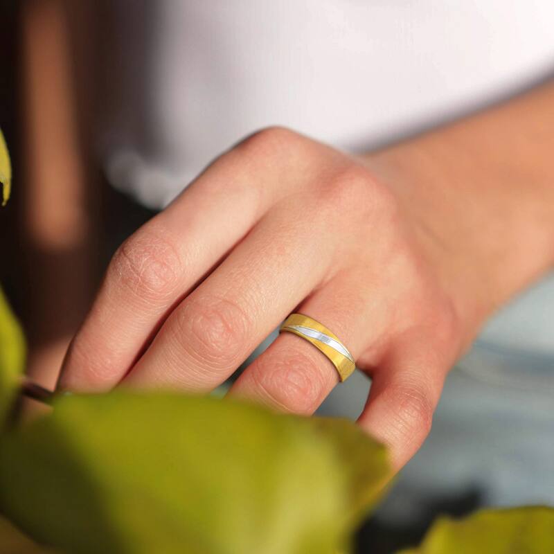 Miadora 6 mm Mens Brushed Finish Wedding Band in Two-Tone 14k Yellow and White Gold