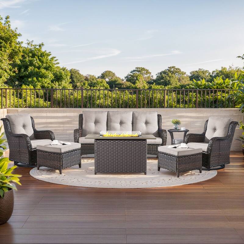 Fire Pit Table with Glider Chairs Sofa Chairs Table Brown-Beige - Brown - Brown - Beige