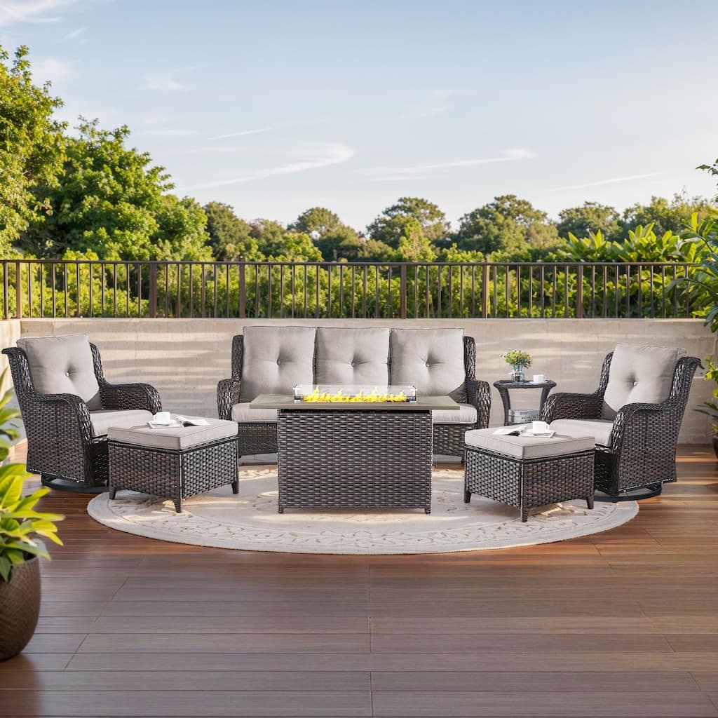 Fire Pit Table with Glider Chairs Sofa Chairs Table Brown-Beige - Brown