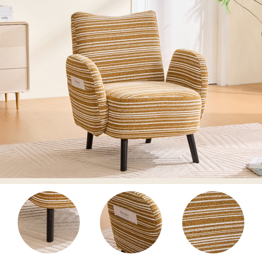 Modern style armchair with sanded fabric, Side storage pocket, Solid wood legs, Comfortable reading chair for living room