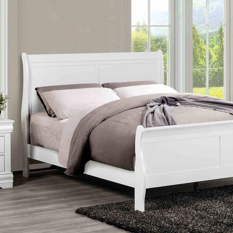 Transitional White Finish 4Pc Bedroom Furniture Set Sleigh Bed Dresser Mirror Nightstand - Eastern King