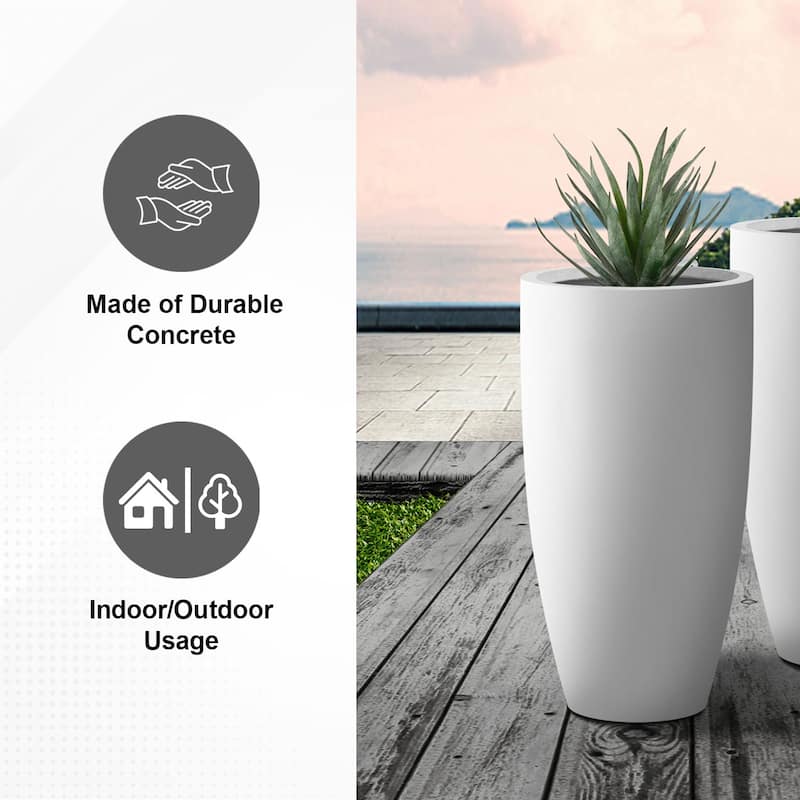 Kante 13.39 in. x 23.62 in. Round Charcoal Finish Lightweight Concrete and Fiberglass Indoor Outdoor (Set of 2)