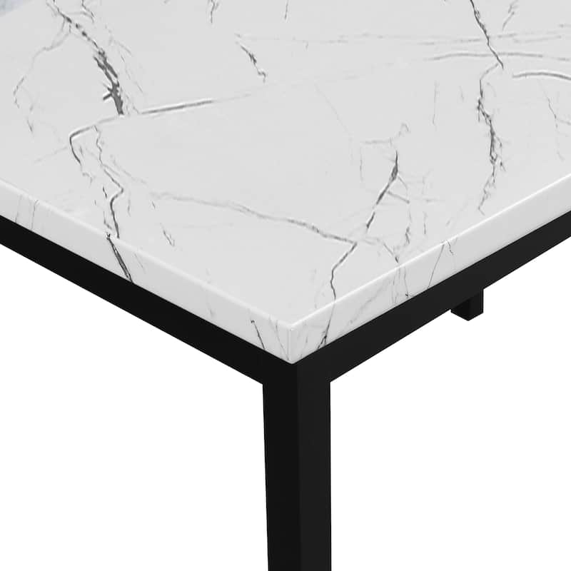 Metal Dining Table with Laminated Faux Marble Top, Ideal For Small Dining Or Breakfast Areas