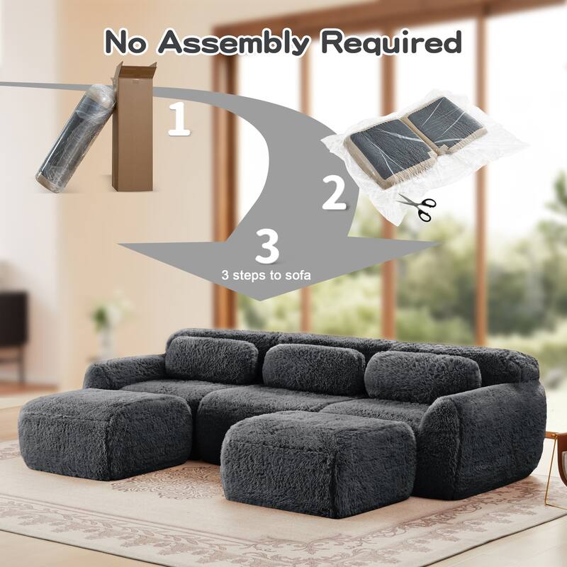 114.6" Modern Plush Boneless Couch with Deep Seat, Sectional Couches for Living Room, Upholstered Cloud Sofa with 2 Ottoman