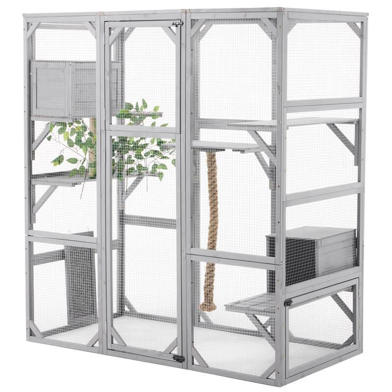Roomfitters Outdoor Cat House Catio Enclosure Double Door Balcony Playpen with Platforms and Condos for 1-3 Cats