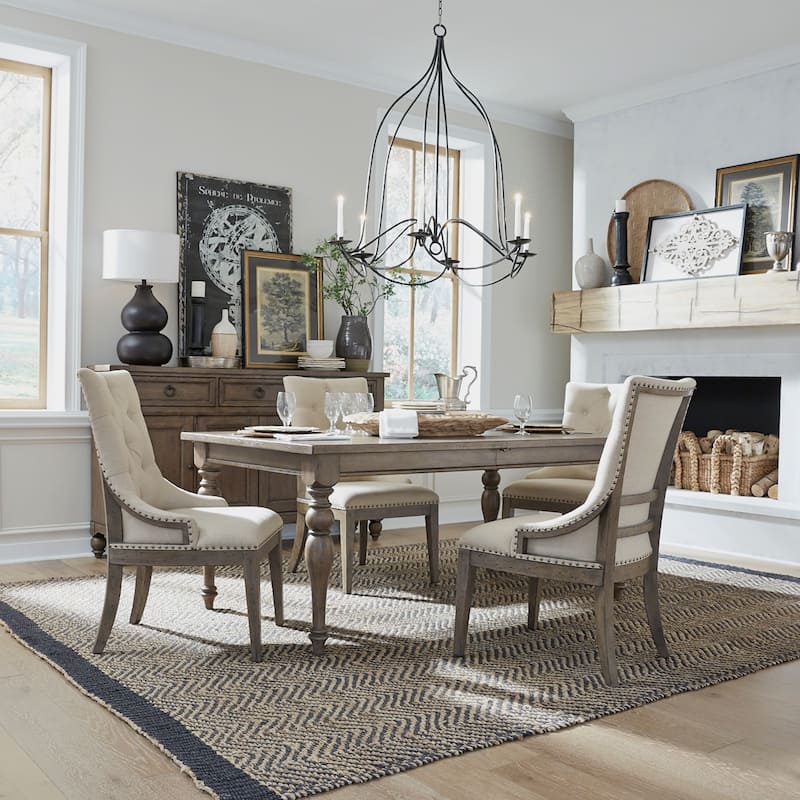Americana Farmhouse Dusty Taupe Rectangular Table Set with Dining Chairs Various Options - 4 Shelter Side Chairs