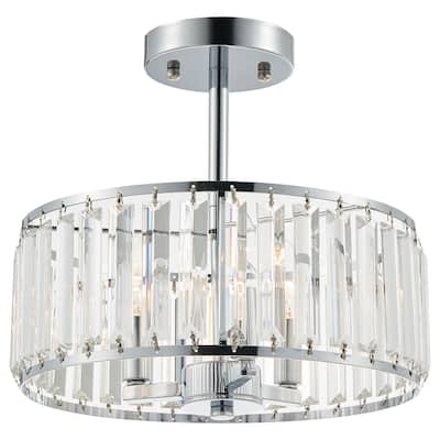 CO-Z 12" Modern 3-Light Crystal Semi Flush Mount Chandelier with Drum Shade
