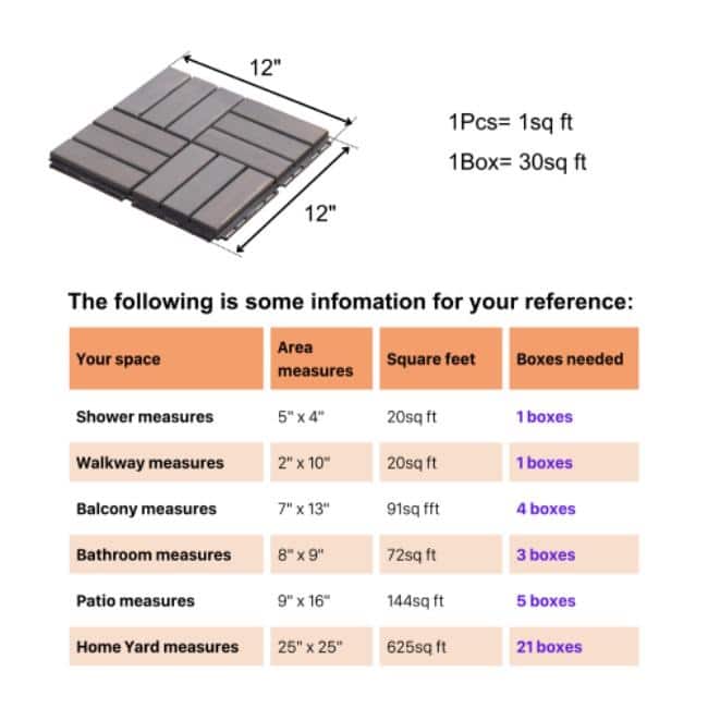 30 PCS Interlocking Deck Tiles Checker Pattern,12" x 12" Light Gray Square Acacia Hardwood Outdoor Flooring