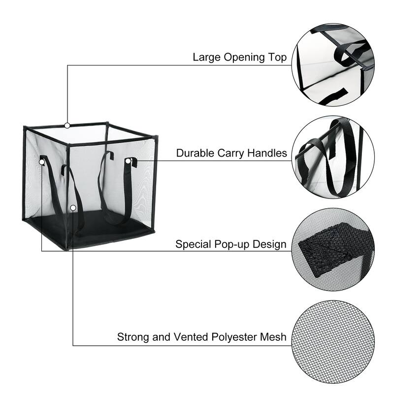 2pcs Collapsible Laundry Basket Foldable Mesh Hamper with Handles, Black - 33*33*33cm