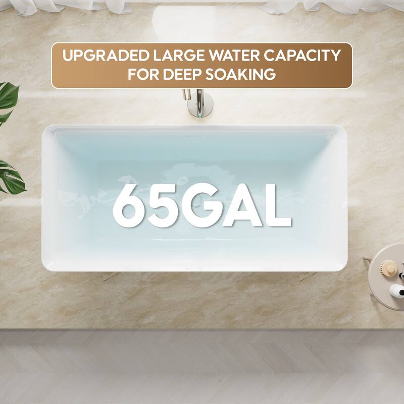 Freestanding Soaking Bathtub, 100% Pure Virgin Acrylic with Drain And Overflow,Glossy White