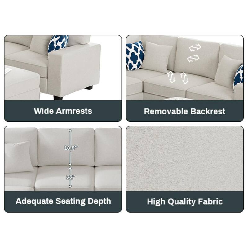 Flexible Combination Module Reversible Sectional Sofa with Ottoman