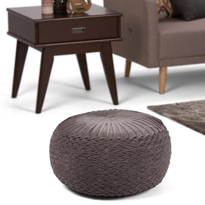 WYNDENHALL Faye Round Pouf in Velvet Fabric