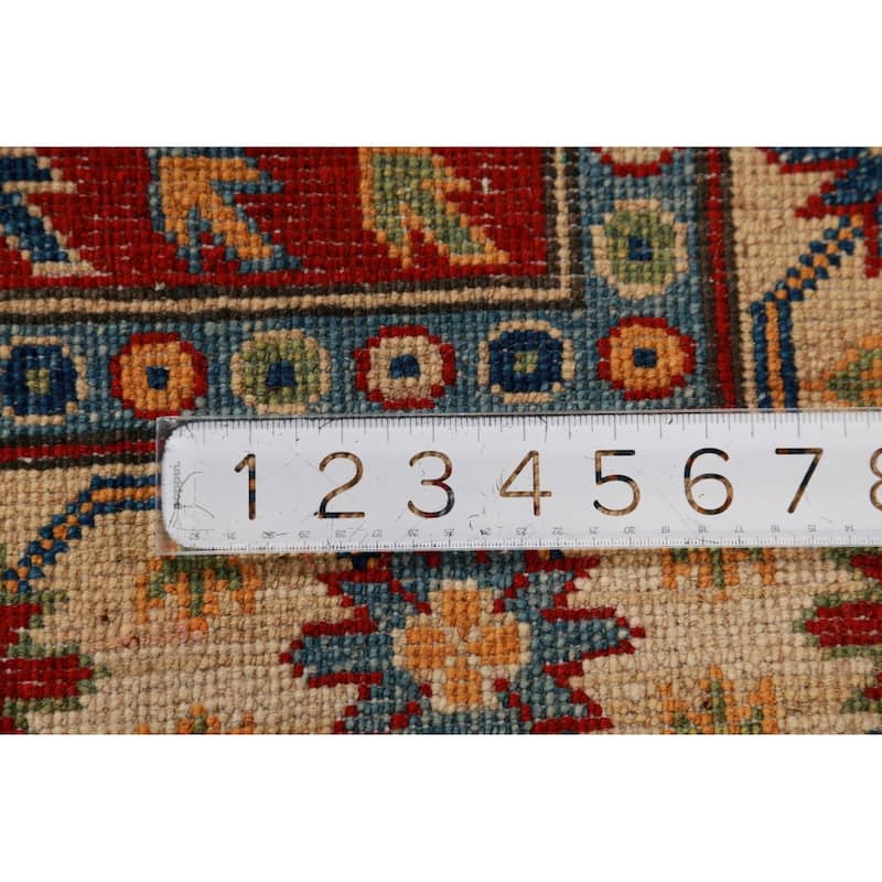 Traditional Kazak Accent Rug Hand-Knotted Geometric Red Wool Carpet - 2'8"x 4'4"