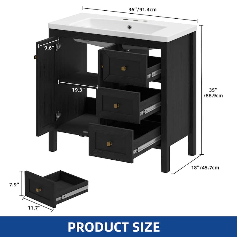 Moasis 36"/42" Bathroom Vanity Cabinet Set with Sink Combo and 3 Drawers & Cabient